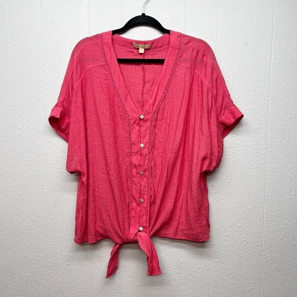Hope & Harlow Tie Front Top Womens 3X Casual Beachy Lightweight Minimalist Chic